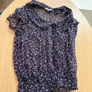 Tally Weijl Floral Print Blouse Size 24 Sheer Peter Pan Collar Short Sleeve
